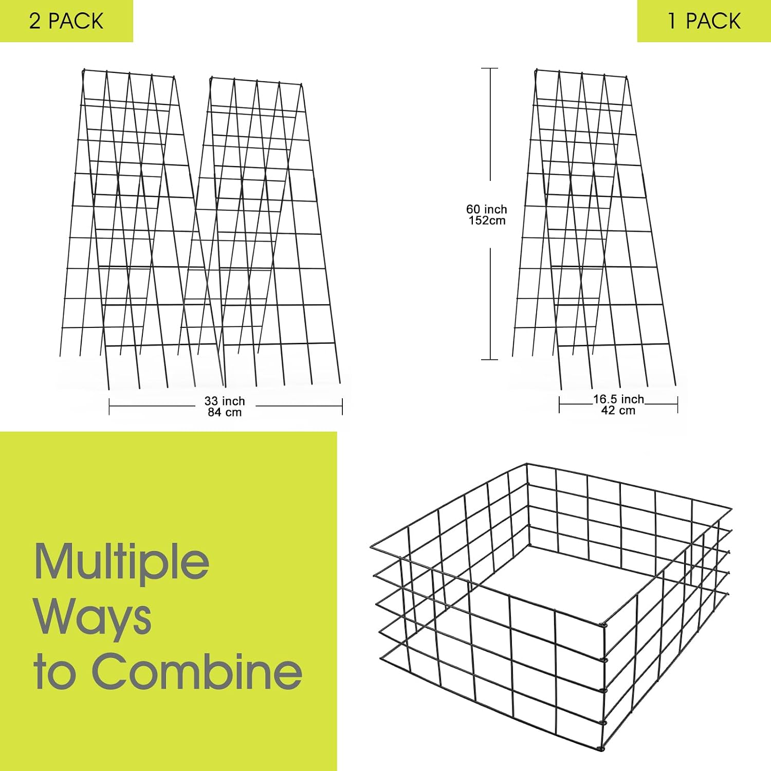Cucumber Trellis for Raised Bed, Garden Trellis 16.5 x 60 Inch, Black | 2 PCS Metal Trellis for Climbing Plants