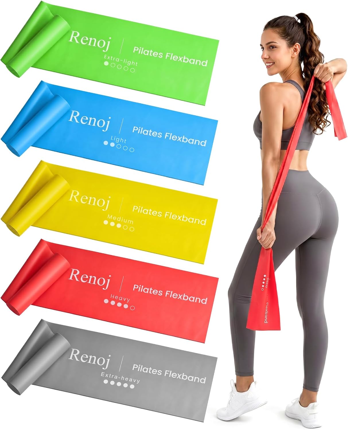 Pilates Flexbands, 5-Pack Latex-Free Resistance Bands Set – Exercise Bands for Pilates, Yoga, Stretching & Physical