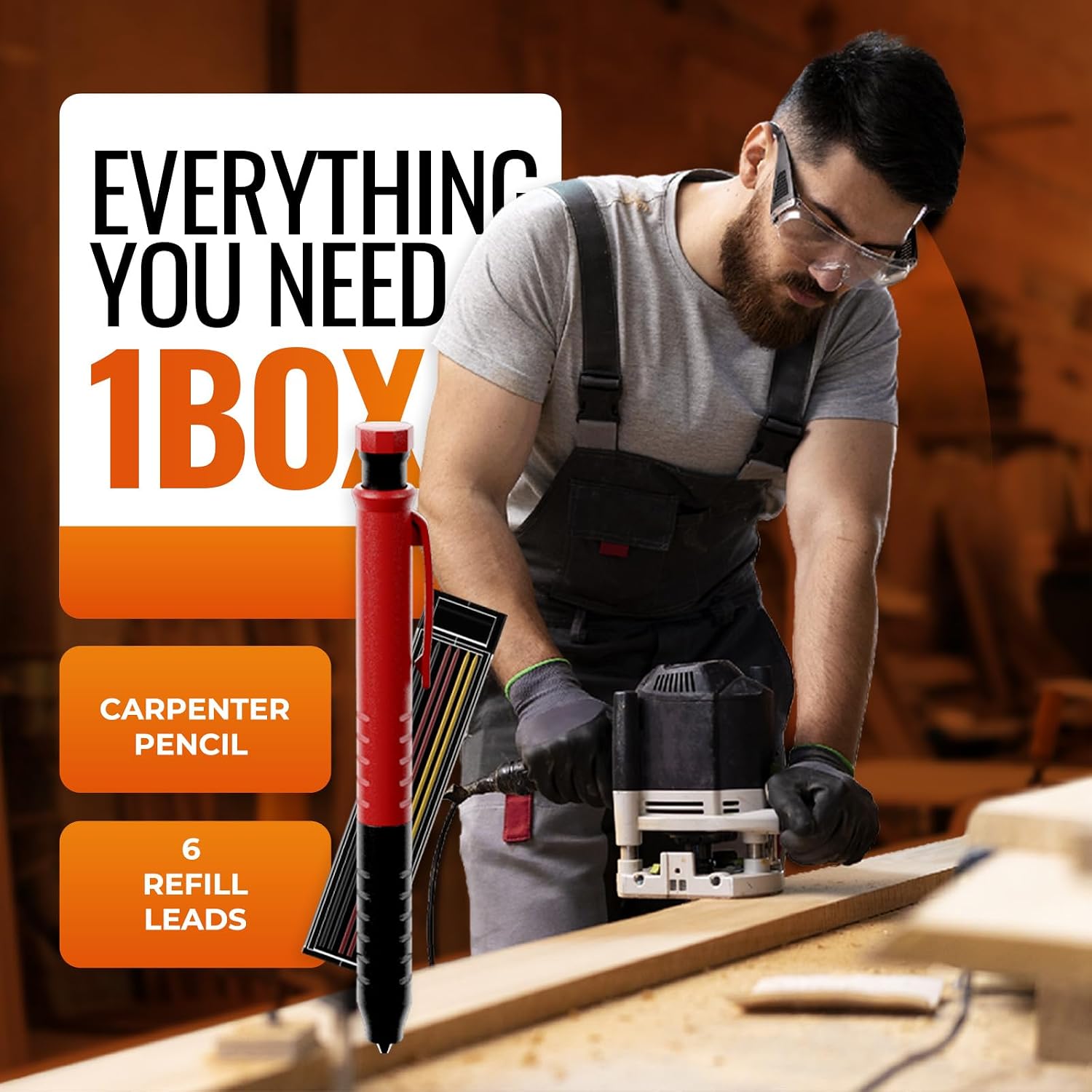 Carpenter Square 7 inch - All-in-1 Multi-Purpose Tools: Carpenter Pencils, Extra Leads, Protractor, Ruler, Marking