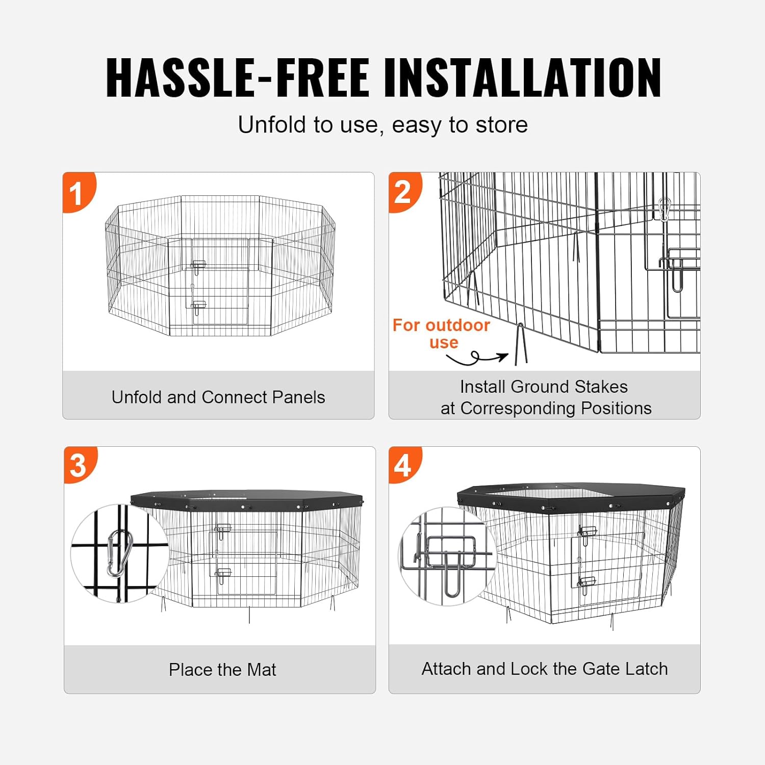 Foldable Metal Dog Exercise Pen, Pet Puppy Playpen Yard Fence with Top Cover & Door, Indoor Outdoor 8 Panels 24" W x