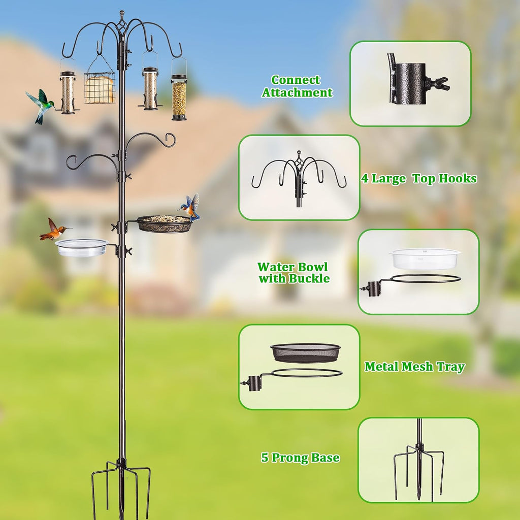 Bird Feeding Station Kit, 94-Inch, 6-Hook Metal Bird Feeder Pole
