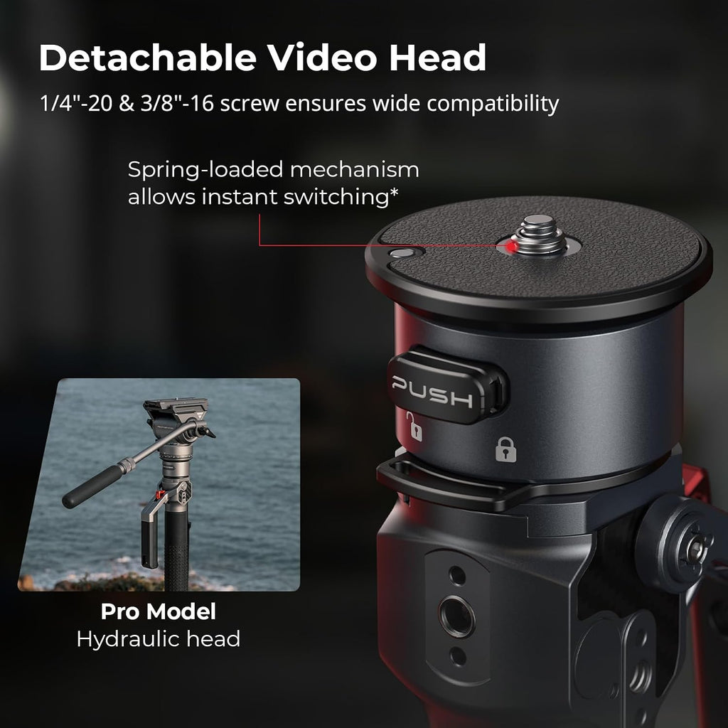 68.9"/ 175cm Carbon Fiber Video Monopod for Camera | One-Button Lift & Lock, Video Fluid Head Max. Playload 5kg/