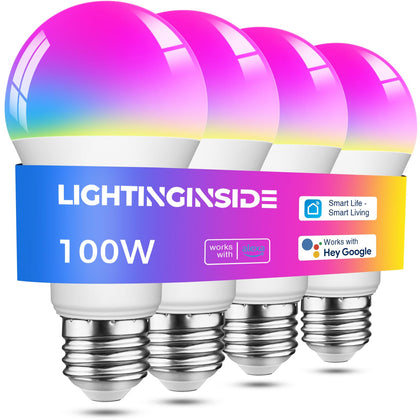 Smart Light Bulbs 100W Work with Alexa/Google Home, 4PCS