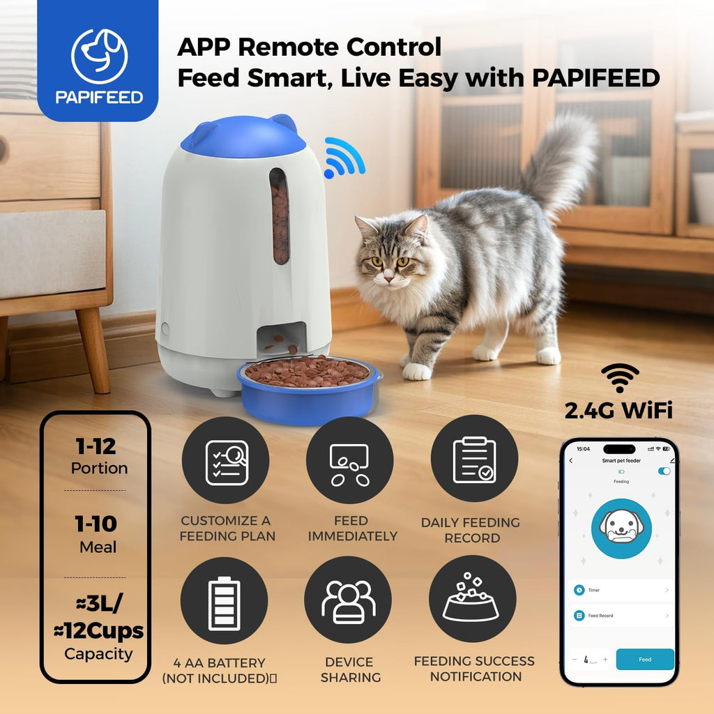2-in-1 Automatic Cat Feeder and Pet Camera Combo, 1080P HD & 360°Pan-Tilt, 3L Cat Food Dispenser with App, 2.4G WiFi