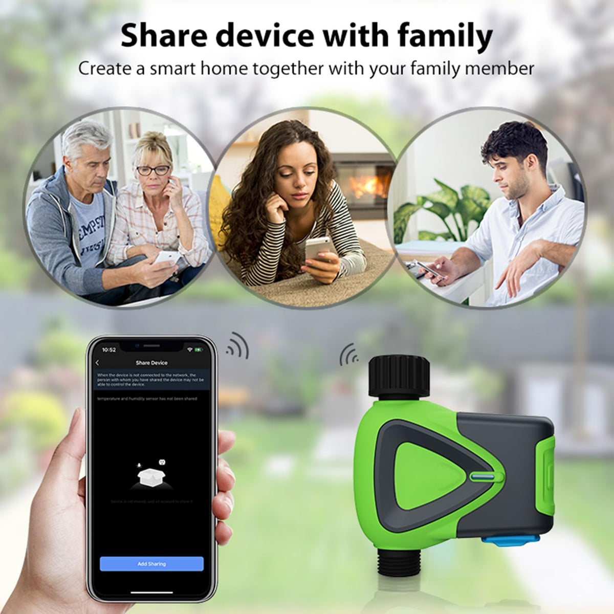 WiFi Sprinkler Timer, Smart Water Hose Timer with APP Control, Rain Delay, Auto & Manual Watering Mode, WiFi