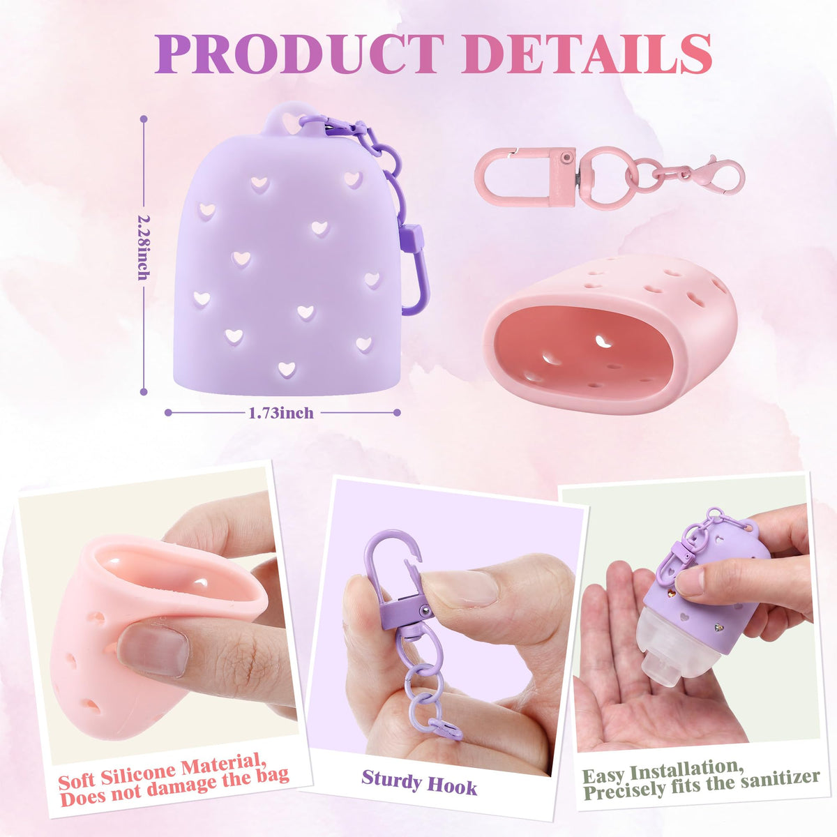 Pink and Purple 2 Pack Cute & Stylish Hand Sanitizer Holders