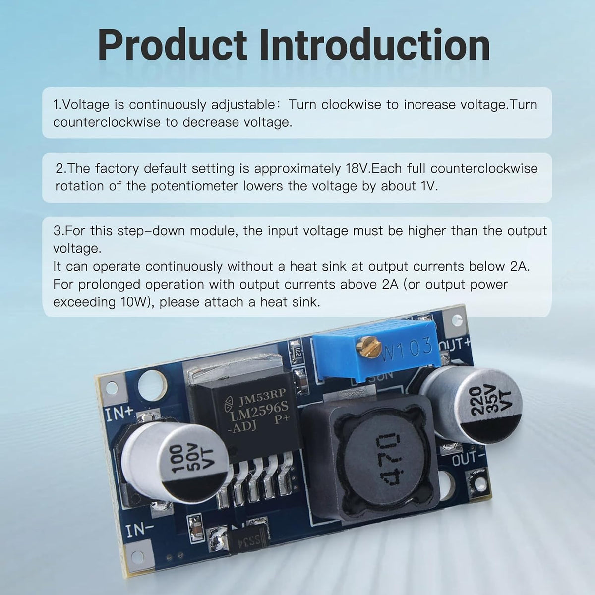 10PCS LM2596 DC-DC Buck Converter Step Down Module, 3.0-40V to 1.5-35V Adjustable Voltage Regulator Power Supply
