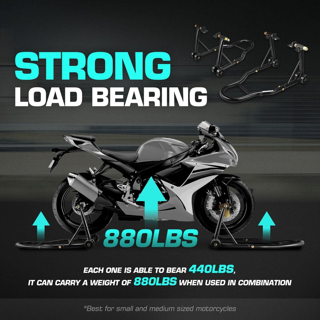 Motorcycle Stand Lift Universal Paddock Lift Stand 880 Capacity Front Wheel Fork Stand Rear Wheel Swingarm Spool