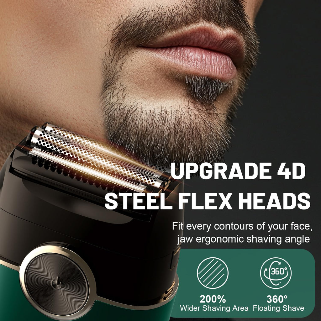 Electric Foil Shavers for Men: 4 Floating Blades & LED Display - Emerald Green