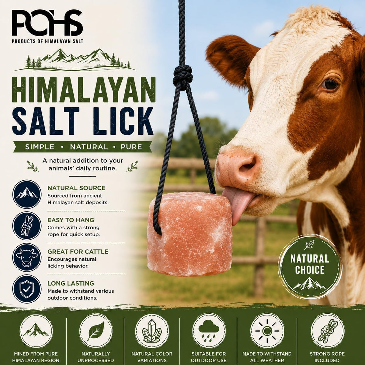 Himalayan Salt Lick on Rope 3 lb Each (Pack of 2) for Horses & Livestock – Natural Pink Mineral Salt Block - Salt