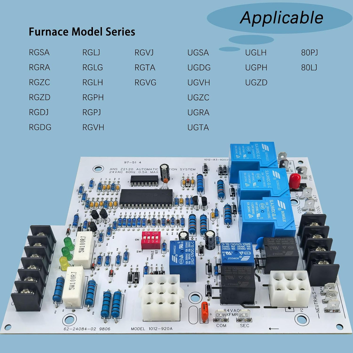 1012-920A Furnace Control Board for Rheem Ruud 62-24084-82 62-24084-02