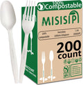 [7In 200Pcs] 100% Compostable Forks and Spoons Utensils Cutlery Silverware Heavyduty Eco-friendly Disposable Plastic