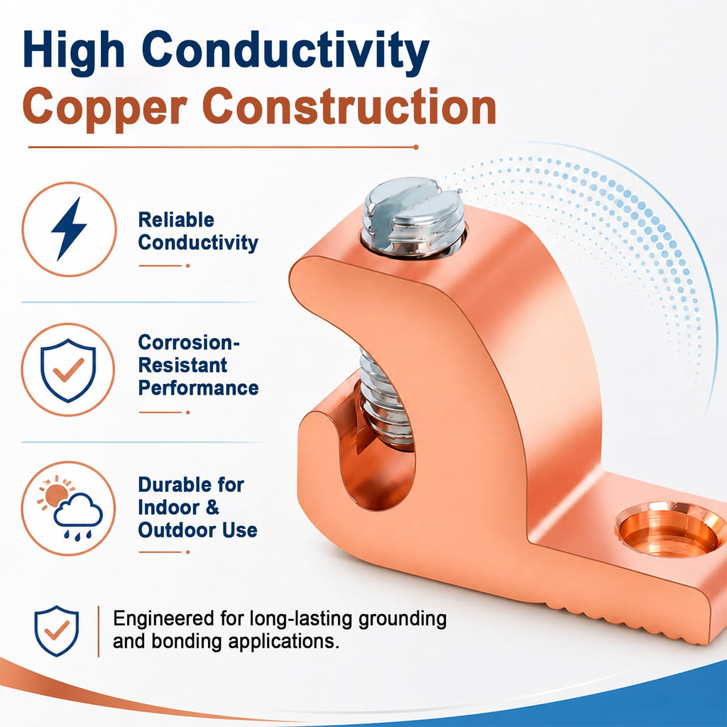 20-Pack Grounding Lug, Solid Copper Lay-in Connector for 4 to 14 AWG Wire