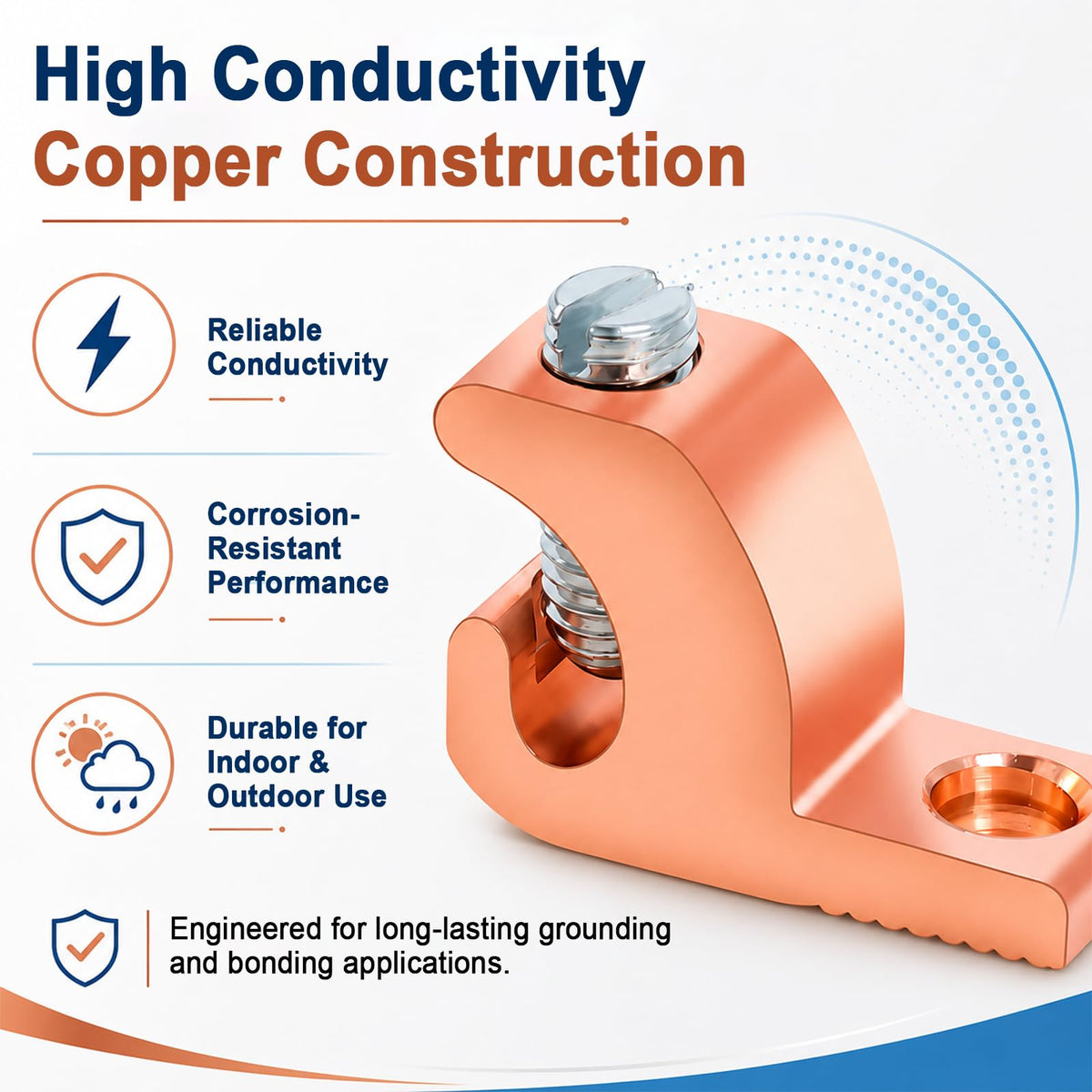 20-Pack Grounding Lug, Solid Copper Lay-in Connector for 4 to 14 AWG Wire