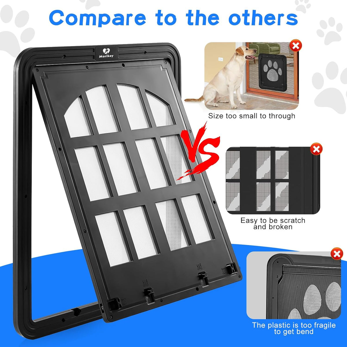 Large Dog Screen Door, 13 x 17 inches Flap Opening Dog Door for Screen Door with 4 Entry Ways, Magnetic Self-Closing