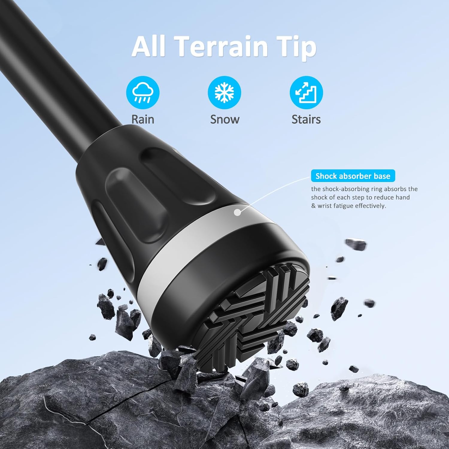 All Terrain Walking Cane for Men & Women, Lightweight, Foldable, Adjustable, Shock Absorption, Collapsible Walking