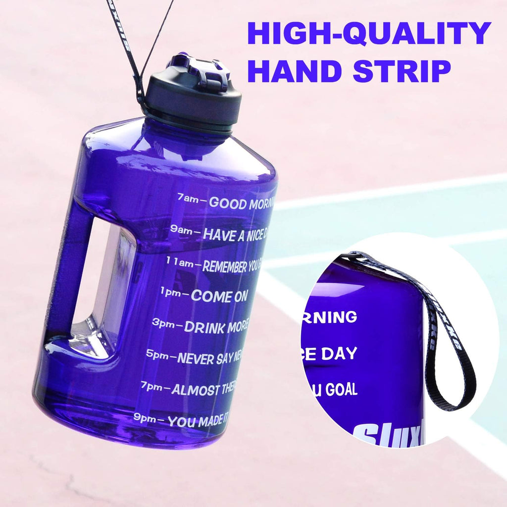 1 Gallon Motivational Sports Water Bottle with Time Marker, BPA Free 128oz Leak Proof Jug, Black, Plastic, 128