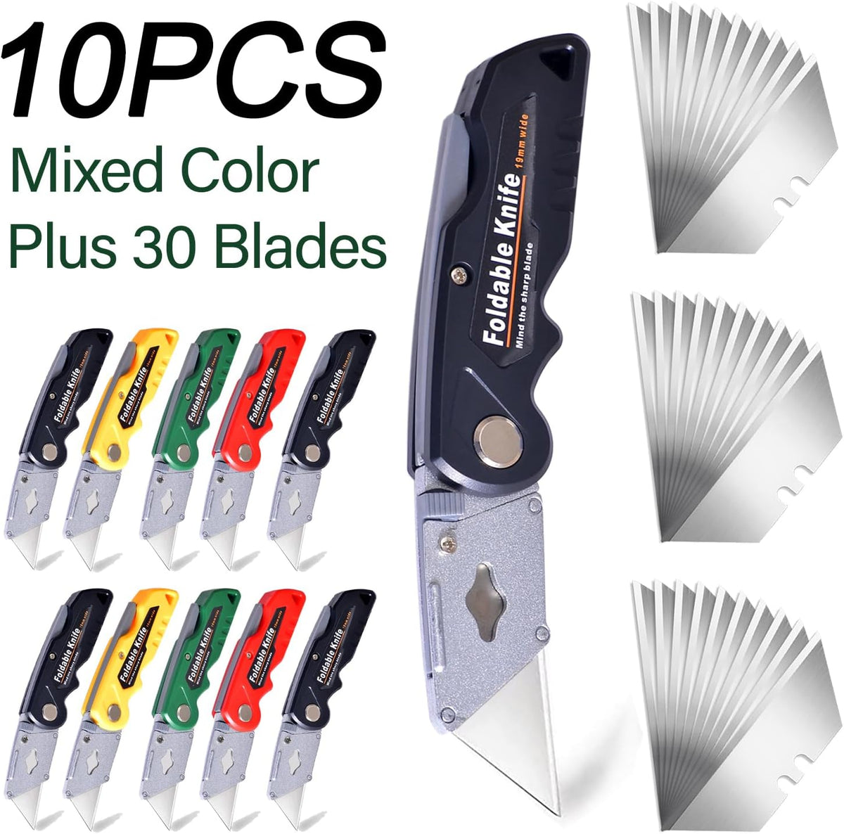 10-Pack Heavy Duty Folding Box Cutter Set, Utility Razor Knife