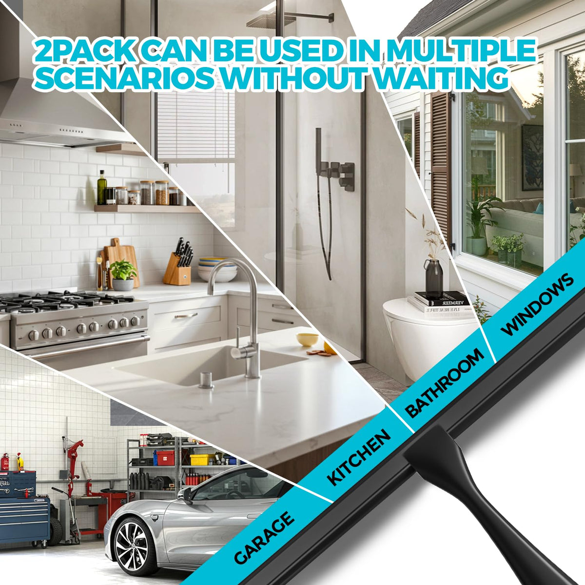 2pcs Shower Squeegee for Glass Doors with Adhesive Hanging Hook Set