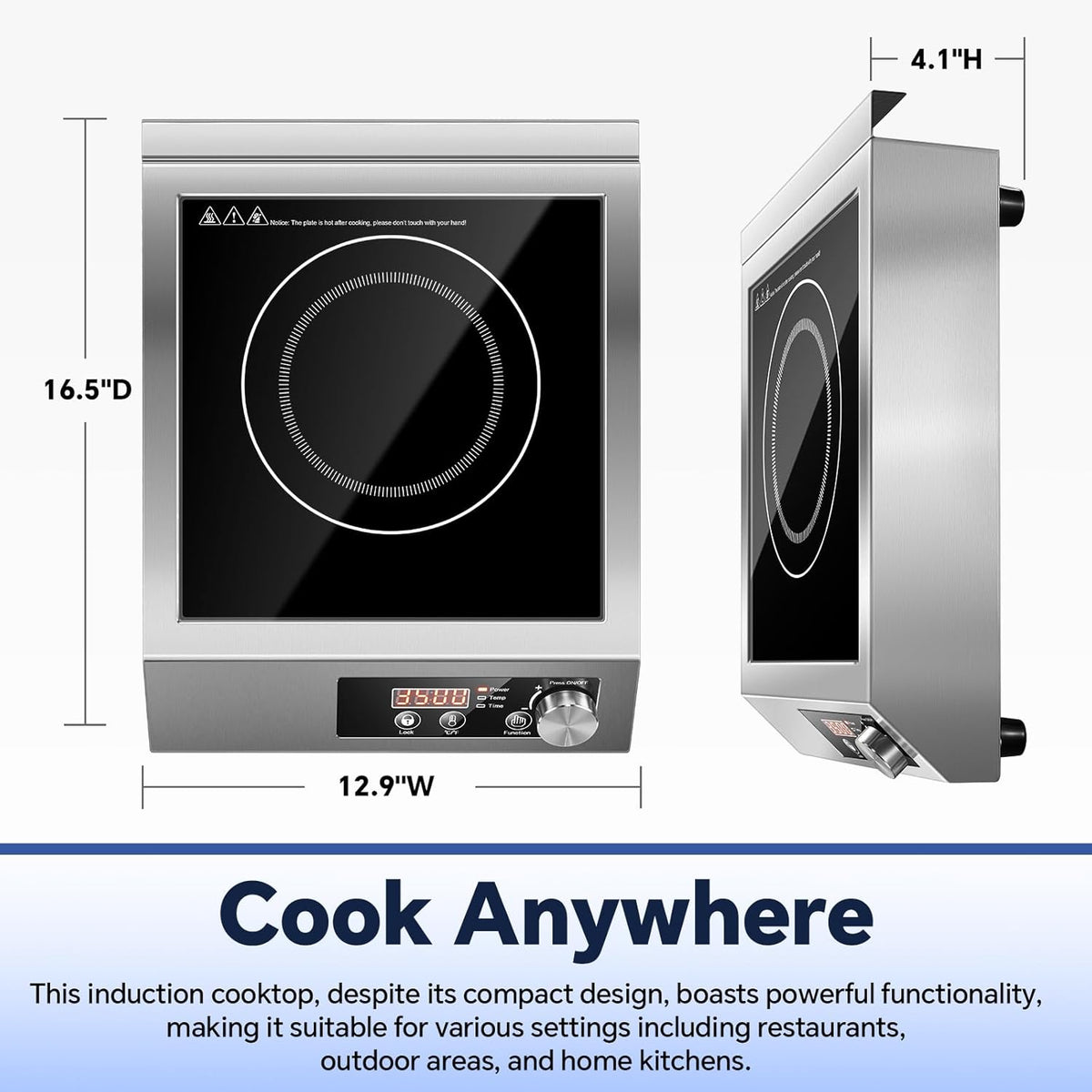 3500W Commercial Induction Cooktop with Knob and LCD