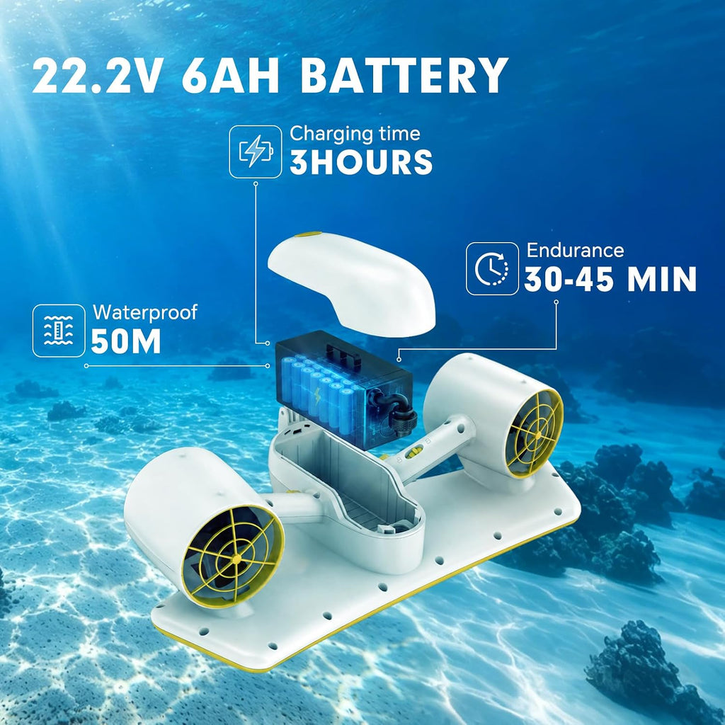 Underwater Scooter with Action Camera Mount, 26lbf Sea Scooter 30 Minutes Water Scooter for Adults 50M Waterproof