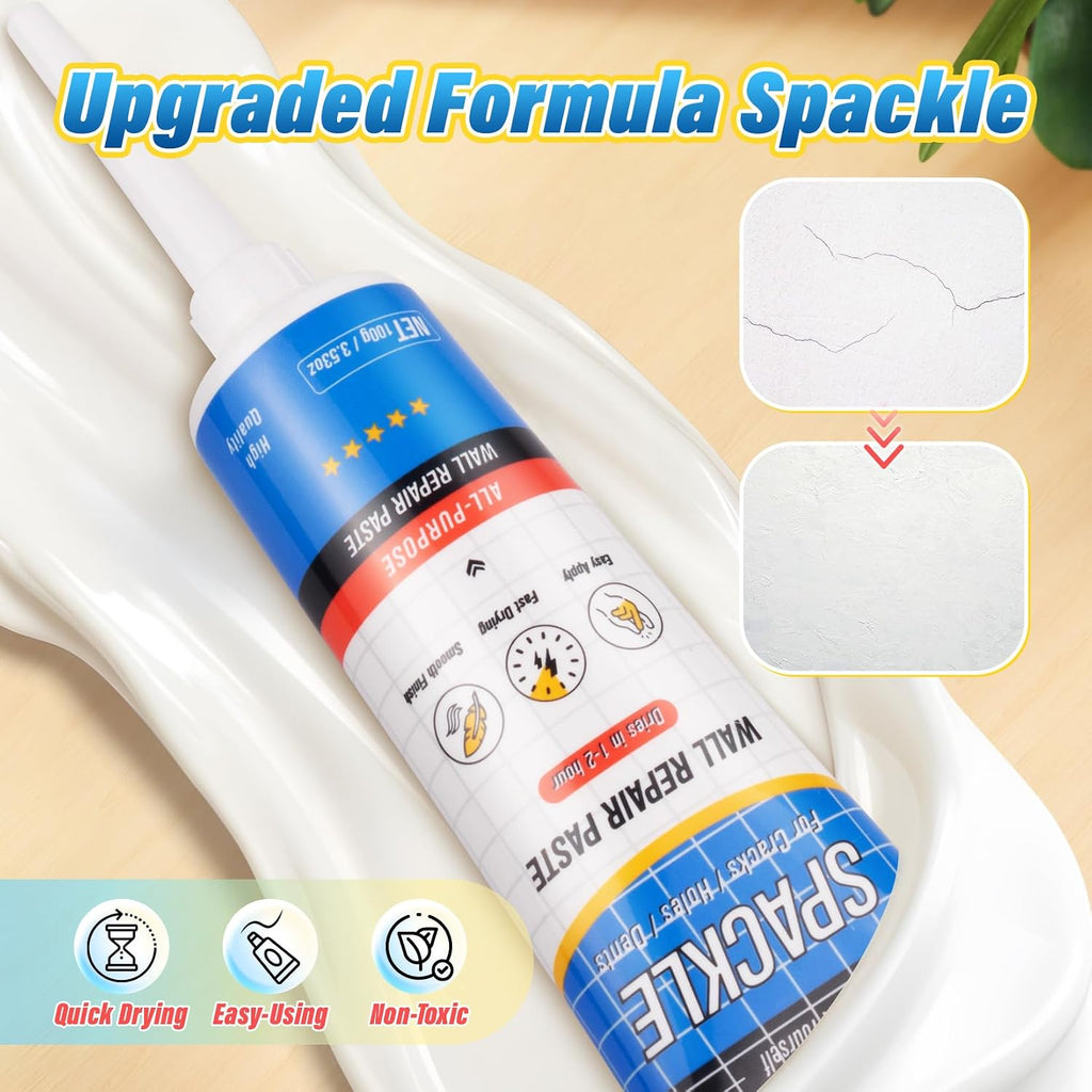 9-Piece Spackle Wall Repair Kit, 7 oz White Touch Up Paste Set | Complete Repair Tools, Easy-to-Apply Wall Putty for