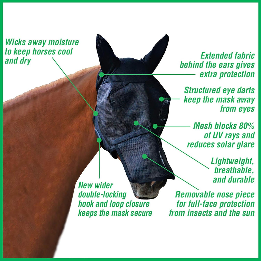 UltraShield Fly Mask, Horse Size with Ears & Removable Nose