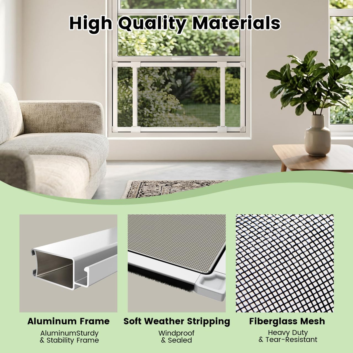 Adjustable Window Screen for Hung Windows, White Expandable Horizontal Sliding Screen, 10" H x 19-36" W with Black