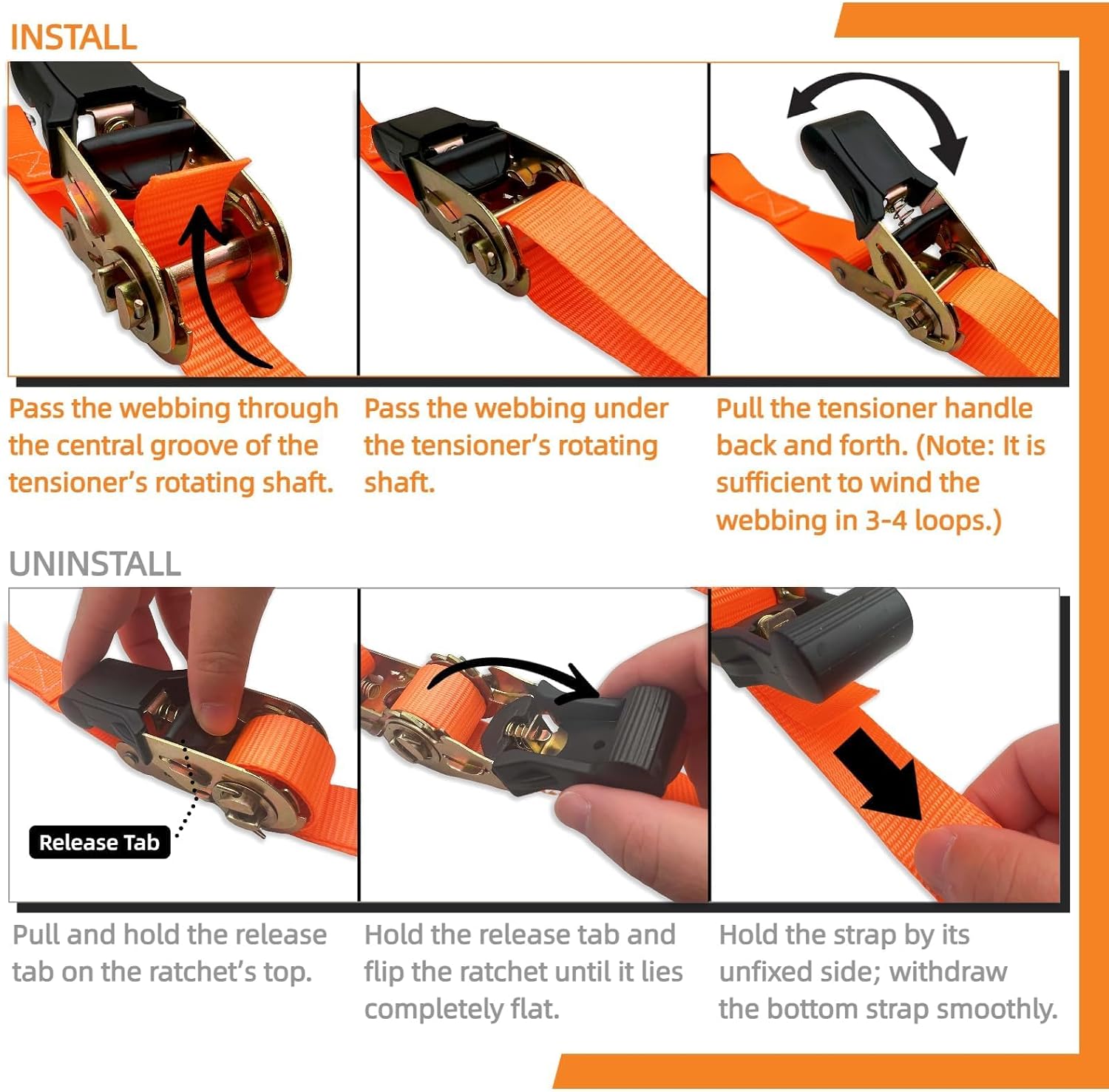 8PK Ratchet Tie Down Straps - 1in x 16feet, 1760LBS Break Strength, 8 Soft Loops, Wear-Resistant Webbing with