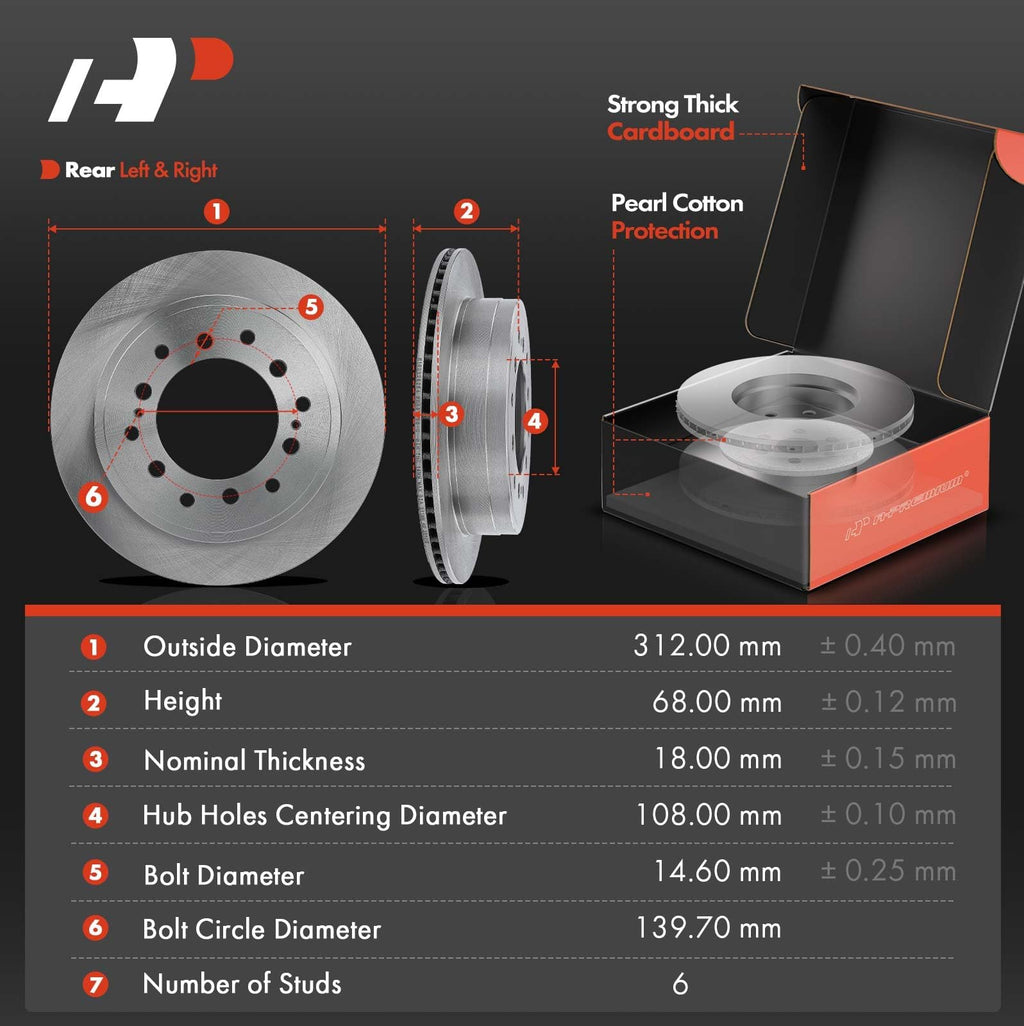 A-Premium 12.28 In (312mm) Rear Vented Brake Rotors and Ceramic Pads Kit