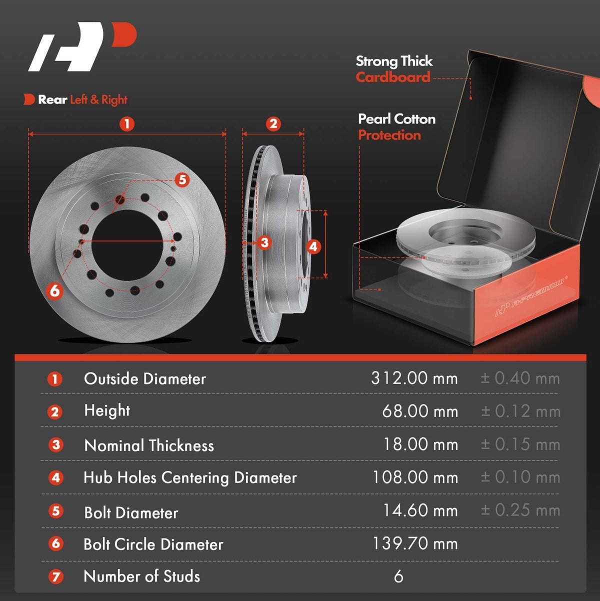 A-Premium 12.28 In (312mm) Rear Vented Brake Rotors and Ceramic Pads Kit