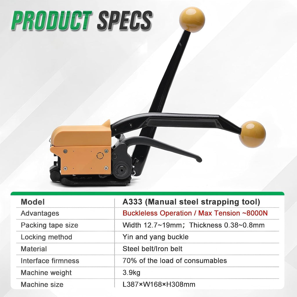 VONPACK A333 Manual Steel Strapping Tool with Sealless Design