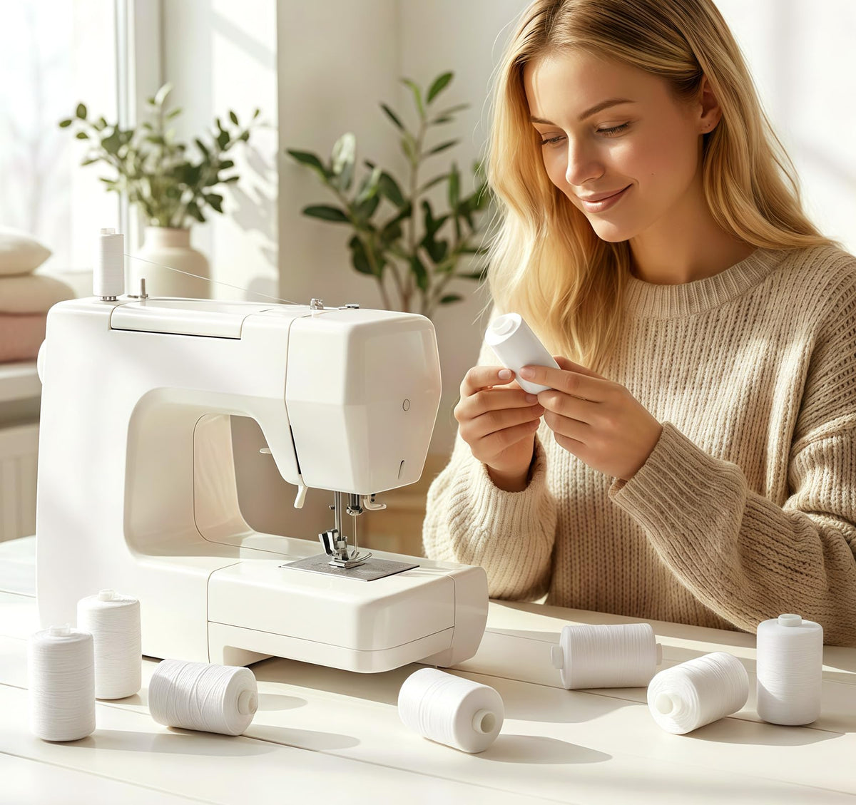 2pcs White Thread for Sewing- 1000 Yard Each Spool