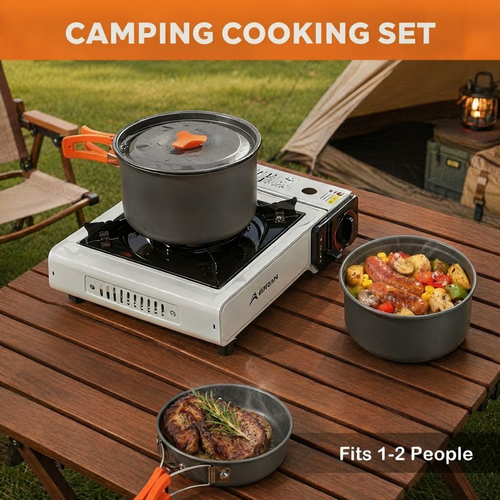 12-Piece Lightweight Camping Cookware Set – Nonstick Pot, Pan & Utensils for Backpacking & Hiking – Portable Mess Kit