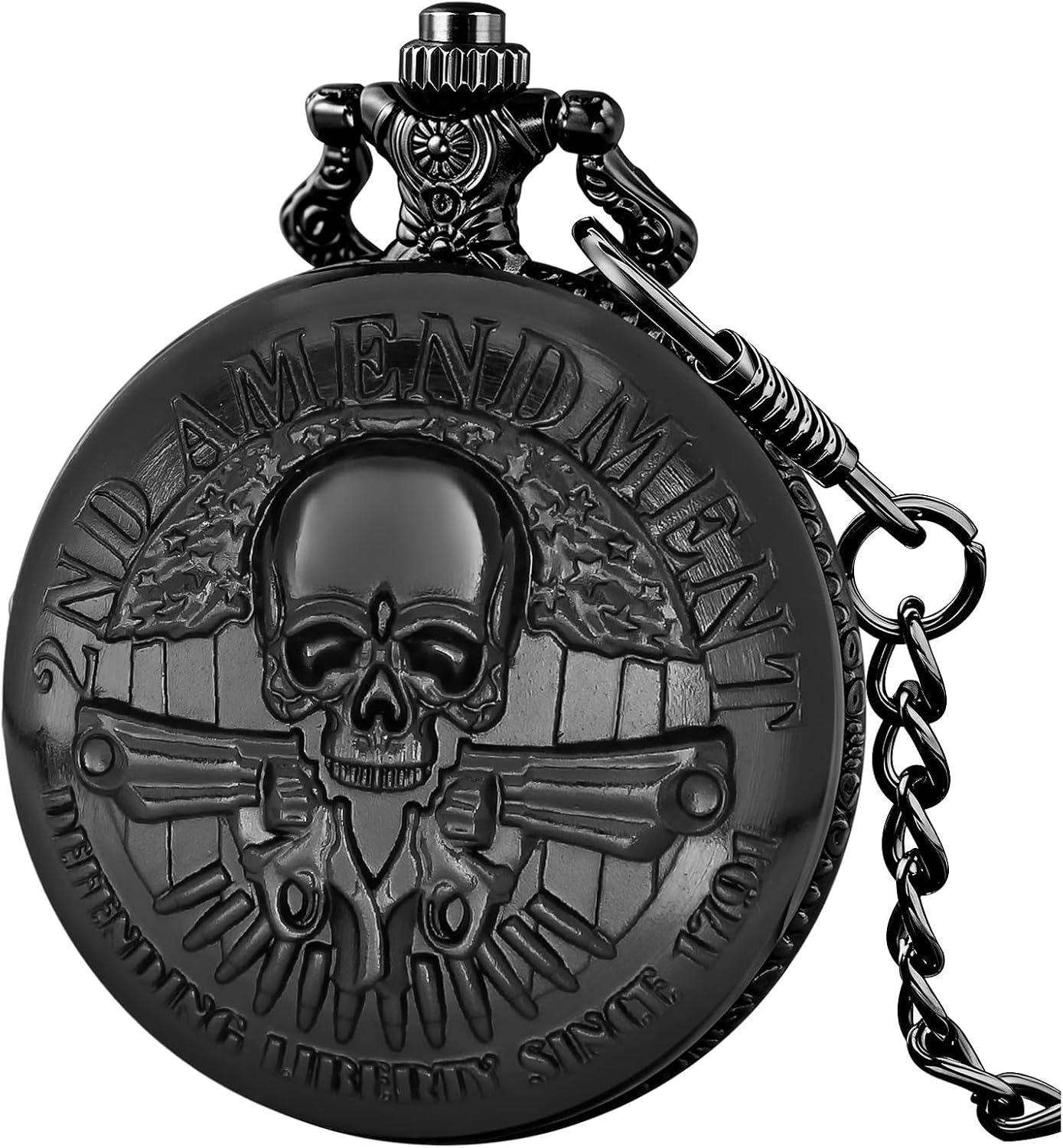 Vintage Pocket Watch Engraved Cowboy Skull Wolf 3D Pattern Arabic Numerals Quartz Pocket Watch with Chain Best Gifts