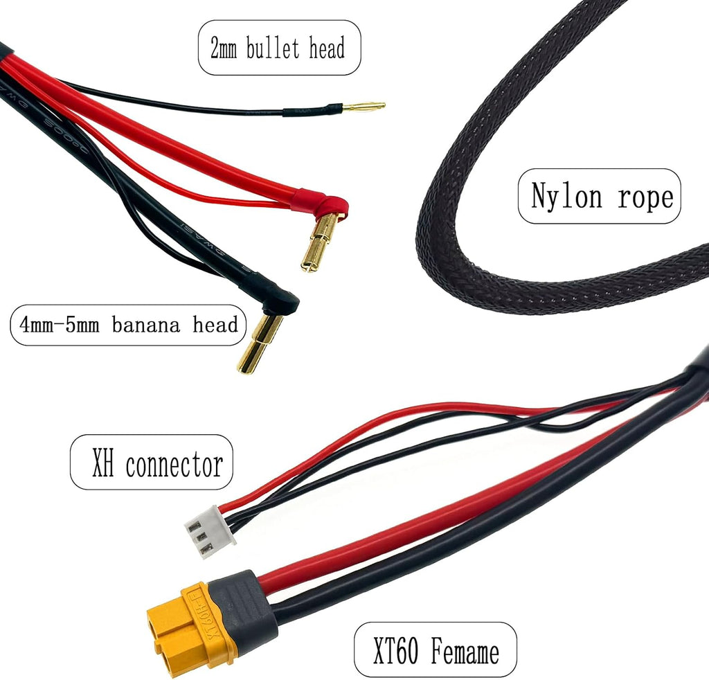 RC 2S XT60 Lipo Battery Charging/Balance Cable Leads with 4mm/5mm Bullet Connector(600MM)