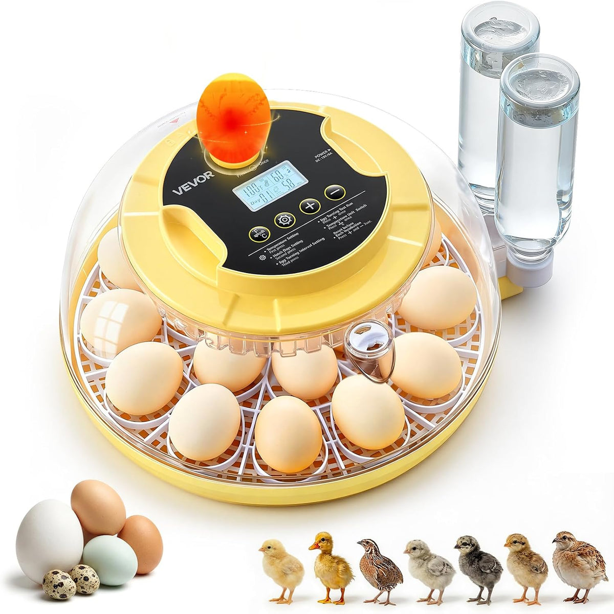 18 Egg Incubator, Automatic Egg Turner with LED Candler, Temperature & Humidity Control, 360° View Clear Window, Auto