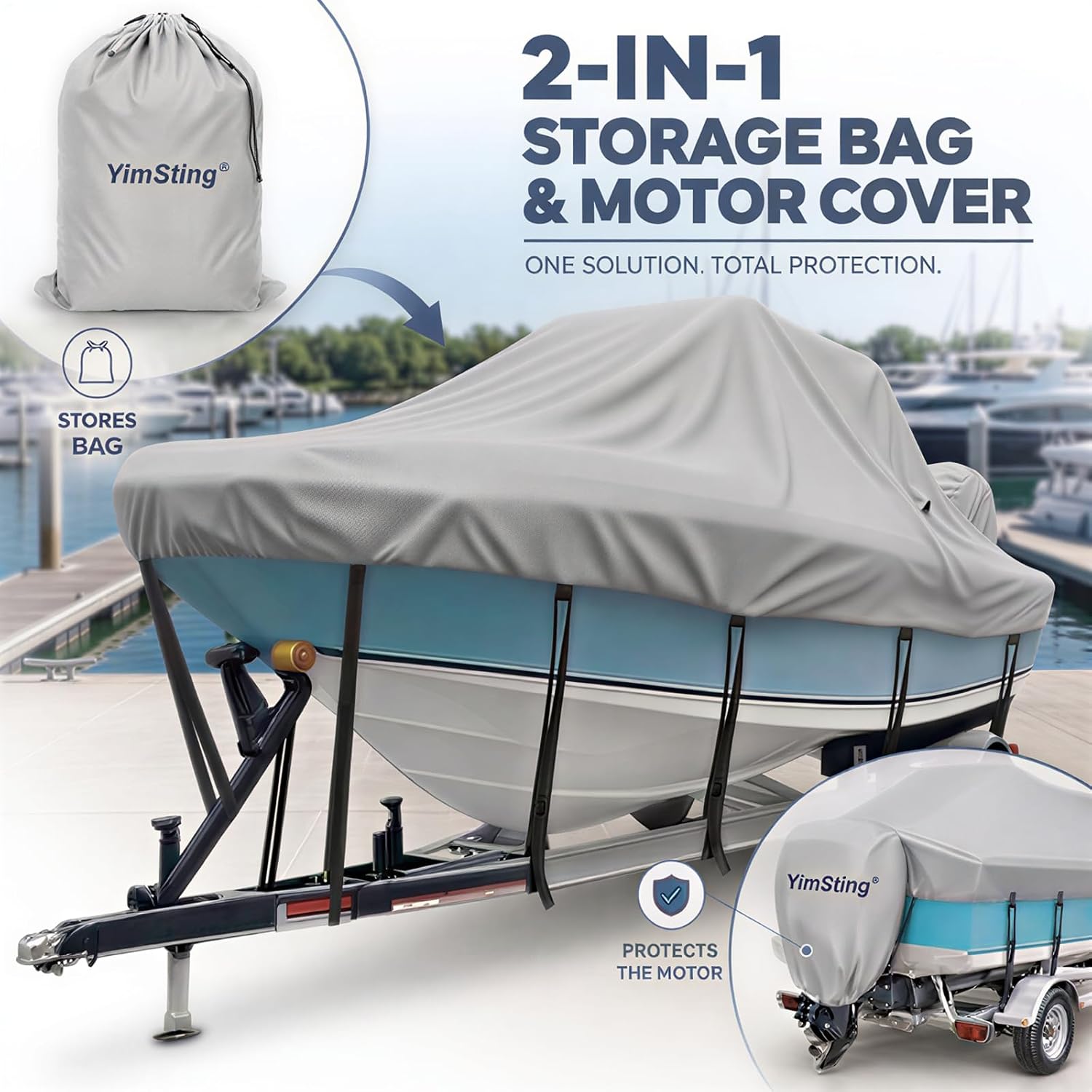 T Top Boat Cover 22-24 FT, Fits T-Top Roof Boats up to 106" Beam | Boat Cover for Center Console Boat, 1200D Heavy