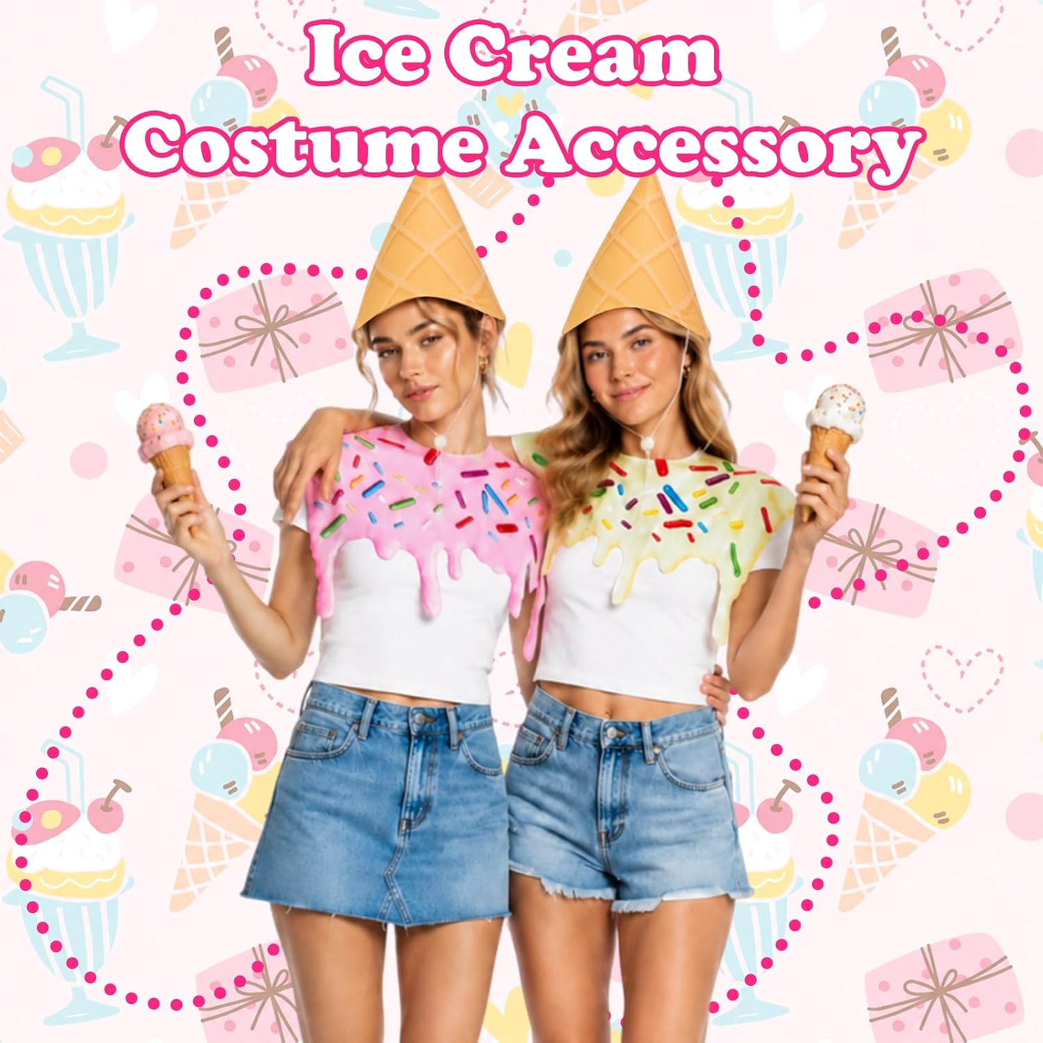 3 SETS Ice Cream Cone Costume Set for Adult | Including Ice Cream Capes and Hats, Funny Food Theme Dress Up for