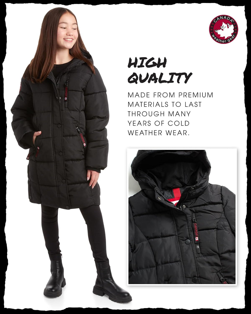 Girls Winter Coat - Stadium Length Wind & Water Resistant Quilted Puffer Parka Kids Insulated Outerwear