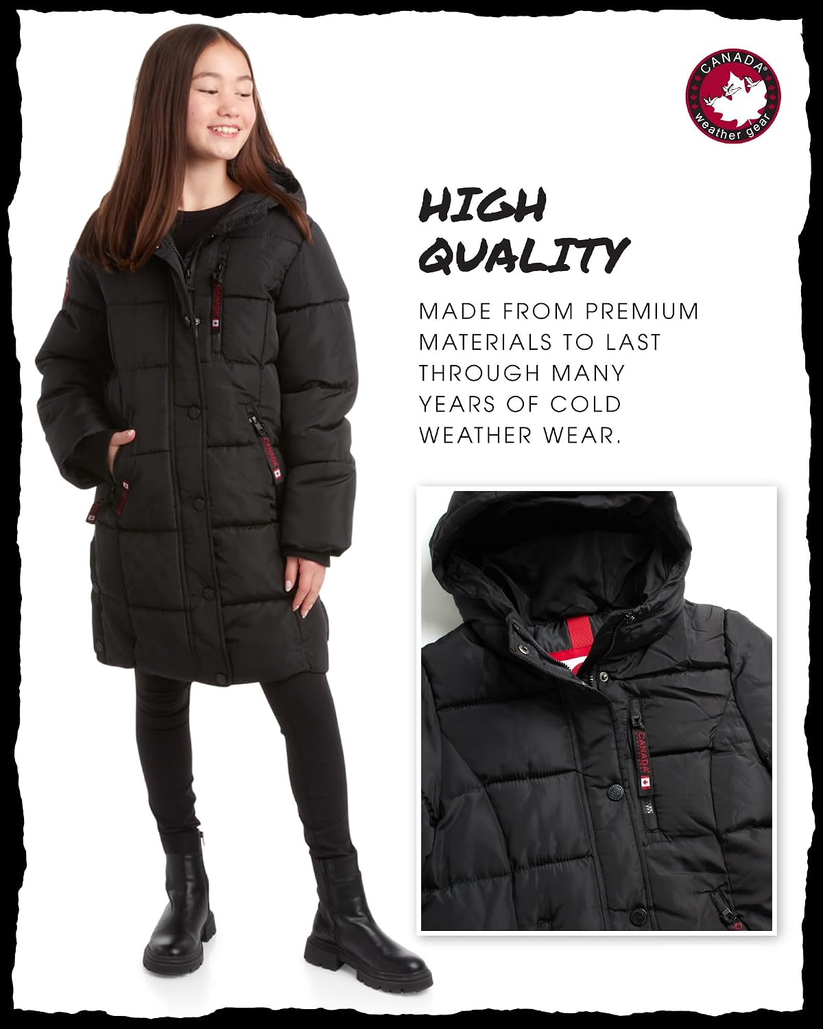 Girls Winter Coat - Stadium Length Wind & Water Resistant Quilted Puffer Parka Kids Insulated Outerwear