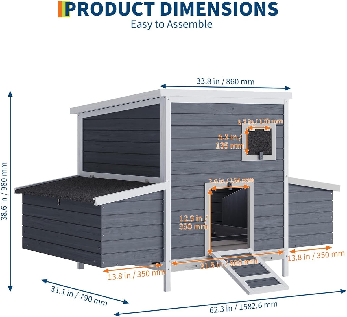 Wooden Chicken Coop with 2 Nesting Boxes & Lockable Doors, Outdoor Chicken House with Weatherproof Roof, Poultry Cage