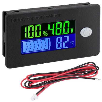 48v Golf Cart Battery Meter - LCD Display Lithium Battery Monitor 10-100v Volt Meter Temperature Gauge for Marine RV