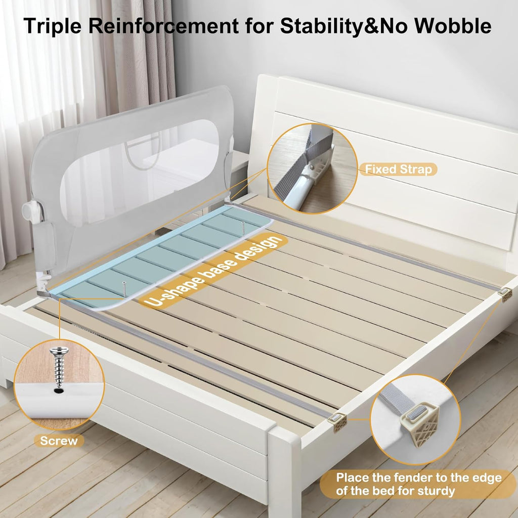 Bed Rail for Toddlers,Swing Down Kids Bed Rails Guard for Twin,Full,Queen,Bunk Size Bed,Extra Tall Child Bed Rail