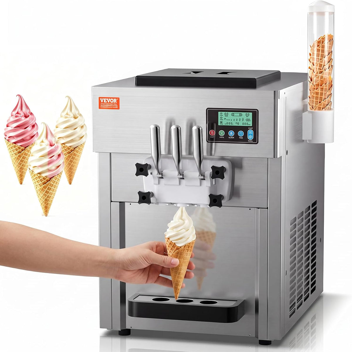 Commercial Ice Cream Machine 21 QT/H Yield Soft Serve Ice Cream Maker