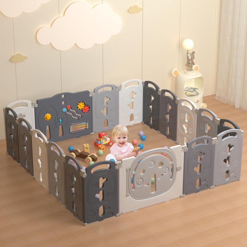 Baby Playpen, Foldable & Portable Play Yard for Babies and Toddlers, Easy Assemble 18 Panel Kids Fence Safety