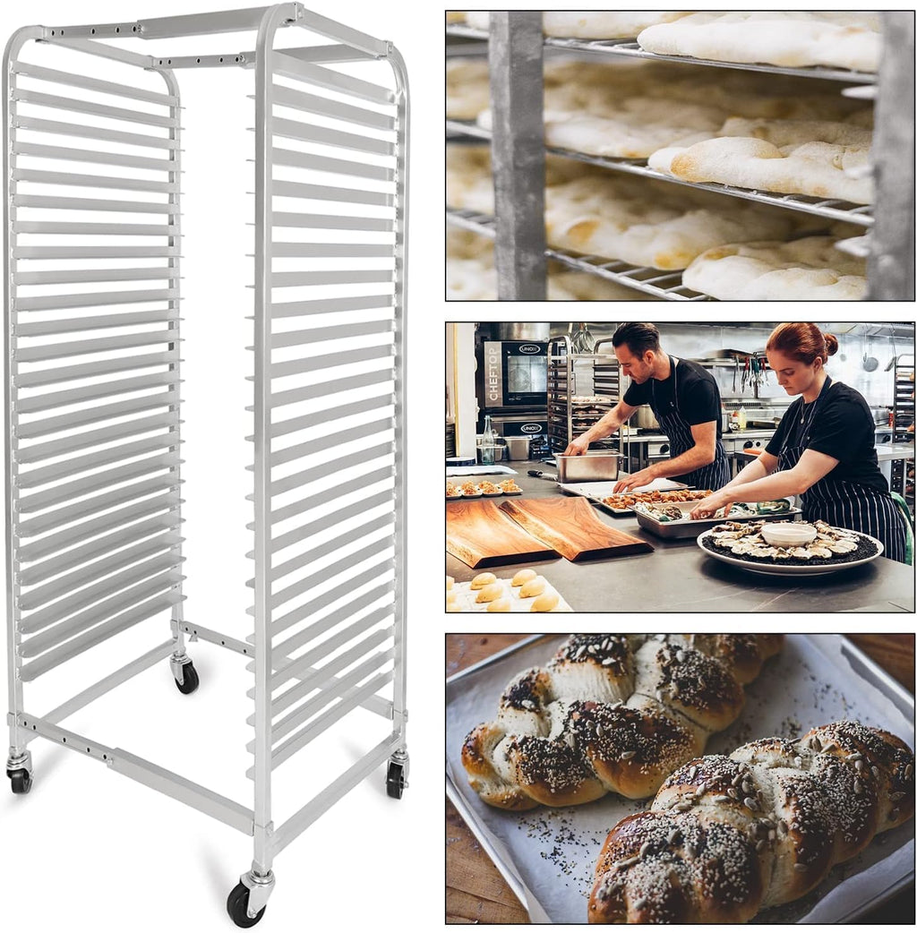 Adjustable Bun Pan Rack 25 Tier with Brake Wheels, Bakery Sheet Rack