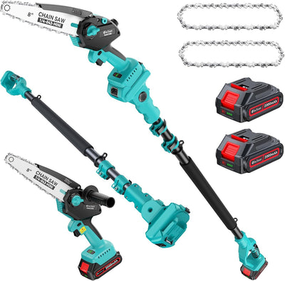 8" Electric Pole Saws for Tree Trimming, 1000W Brushless Motor | 2-in-1 Mini Chainsaw Cordless with Extension Pole