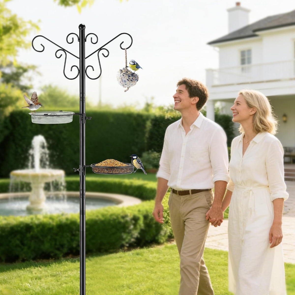 Bird Feeding Station,Heavy Duty Bird Feeder Pole with Upgraded Thickened Pole & 5-Prong Base,Hanging Hooks,Mesh