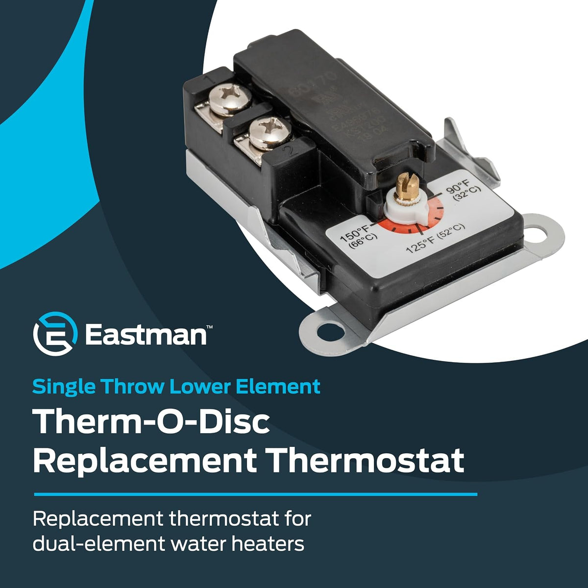 Eastman Double Throw Lower Element Thermostat for Water Heaters, Black, 60170N